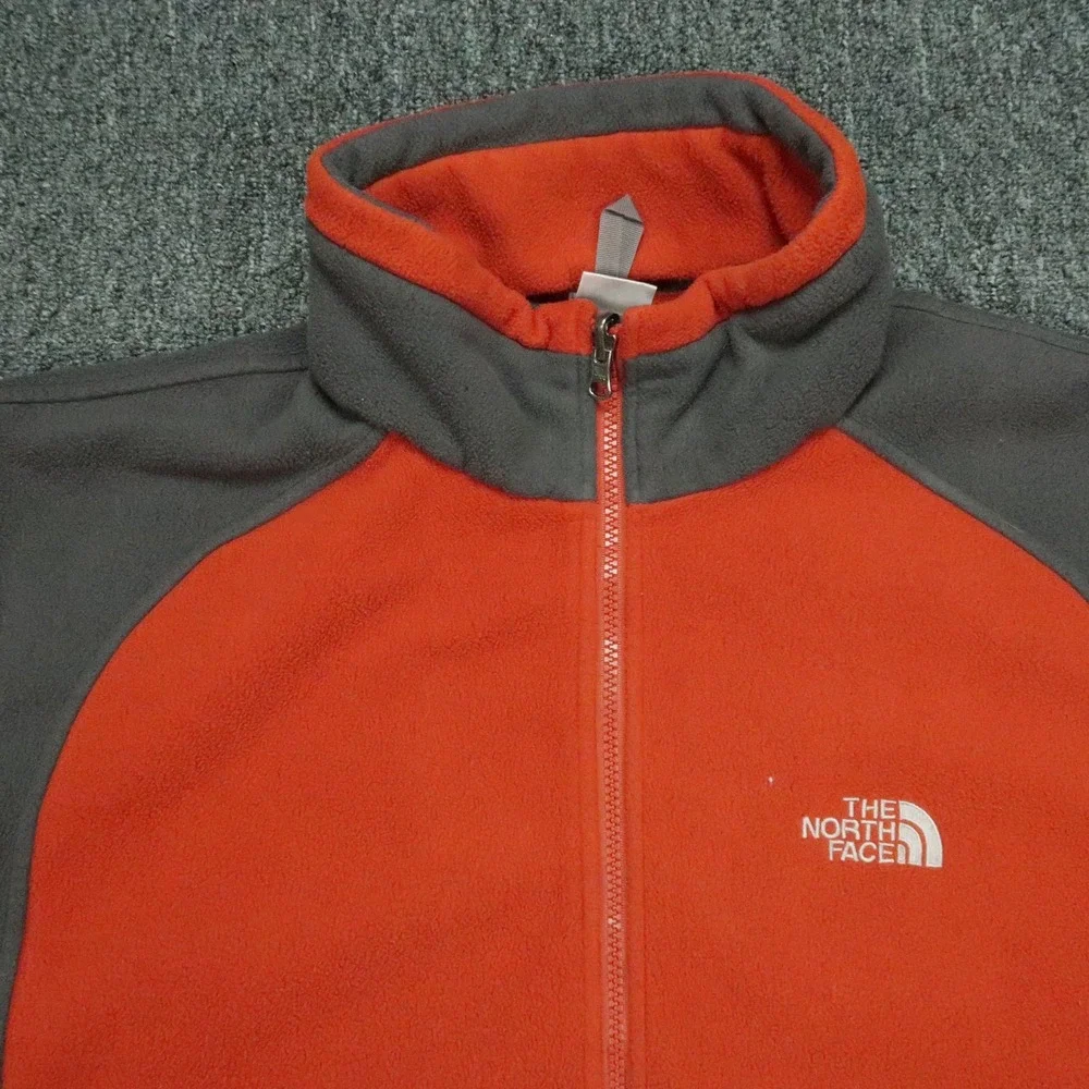 The North Face Jacket Mens XL Orange Gray Full Zip Colorblock Fleece Hiking